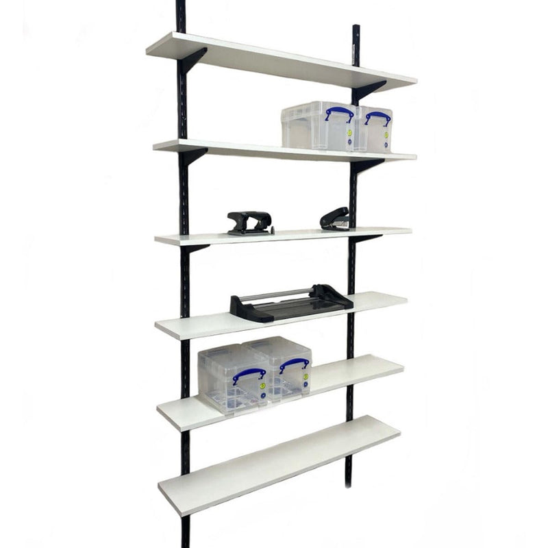 Twin Slot Wall Mounted Shelving - 600mm Wide - Melamine - Black