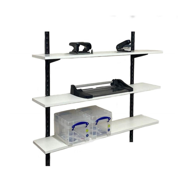 Twin Slot Wall Mounted Shelving - 600mm Wide - Melamine - Black