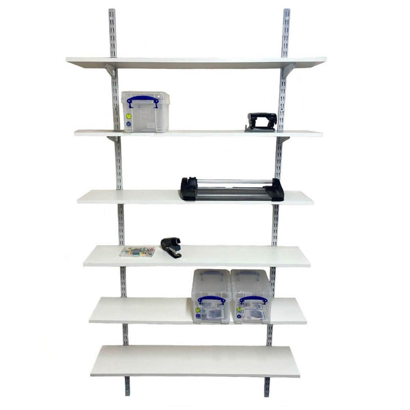 Twin Slot Wall Mounted Shelving - 600mm Wide - Melamine - Silver