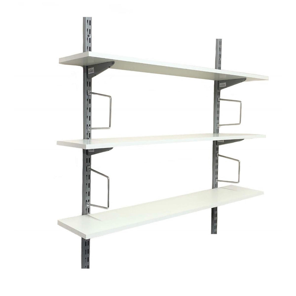 Twin Slot Shelving Wall Mounted 1000mm Wide Melamine Silver Tufferman