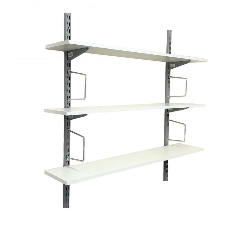 Twin Slot Wall Mounted Shelving - 600mm Wide - Melamine - Silver