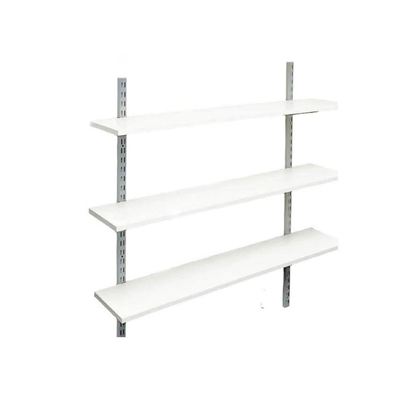 Twin Slot Wall Mounted Shelving - 600mm Wide - Melamine - Silver