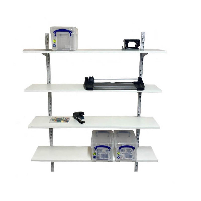 Twin Slot Wall Mounted Shelving - 600mm Wide - Melamine - Silver