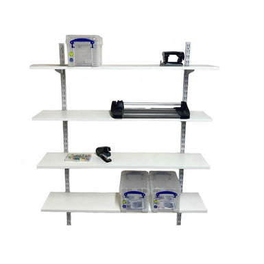 Twin Slot Wall Mounted Shelving - 1000mm Wide - Melamine - Silver