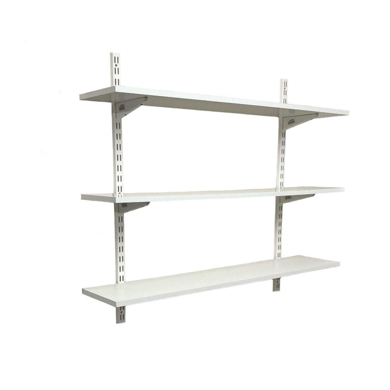 Twin Slot Wall Mounted Shelving - 600mm Wide - Melamine - White