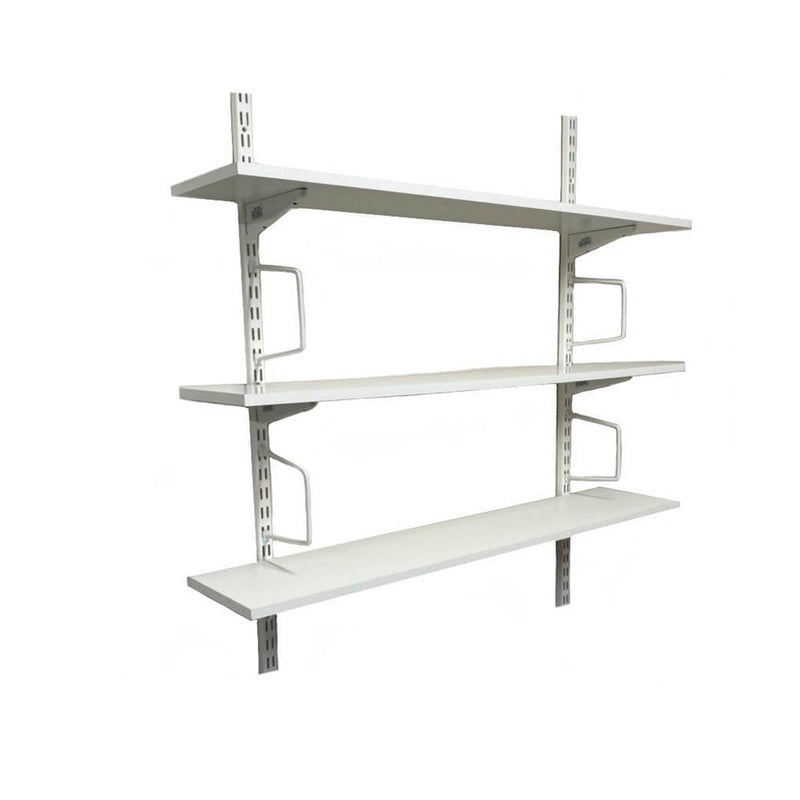 Twin Slot Wall Mounted Shelving - 600mm Wide - Melamine - White