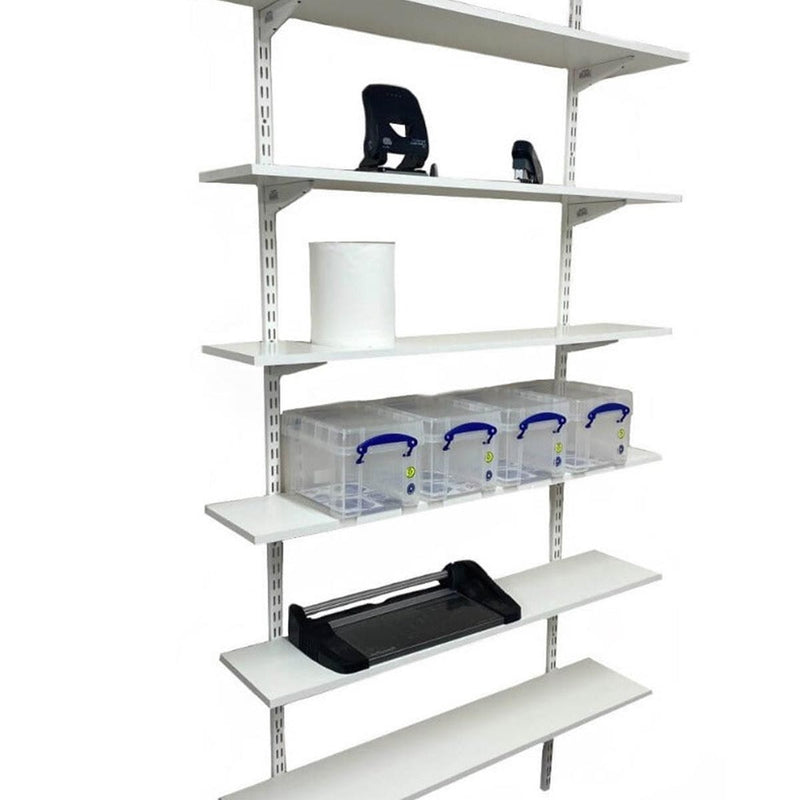 Twin Slot Wall Mounted Shelving - 600mm Wide - Melamine - White