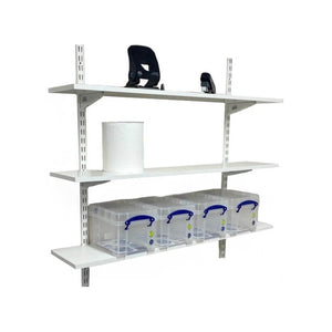 Twin Slot Wall Mounted Shelving - 900mm Wide - Melamine - White