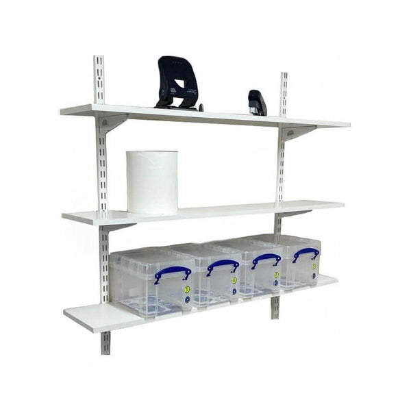 Twin Slot Wall Mounted Shelving - 900mm Wide - Melamine - White