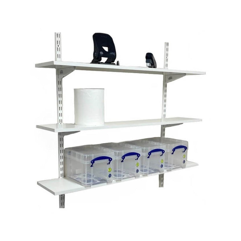 Twin Slot Wall Mounted Shelving - 1000mm Wide - Melamine - White
