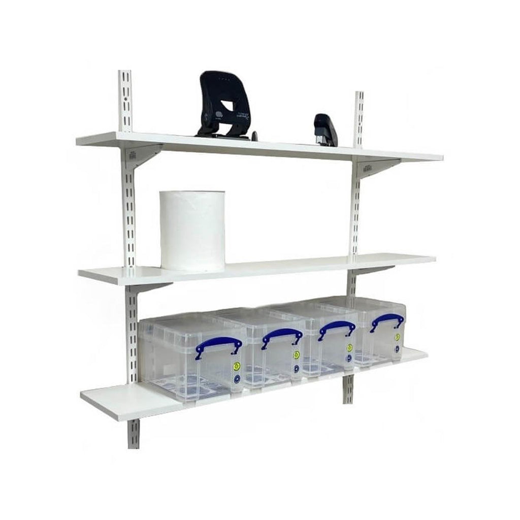 Twin Slot Shelving Wall Mounted 600mm Wide Melamine White