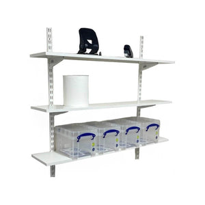 Twin Slot Wall Mounted Shelving - 600mm Wide - Melamine - White