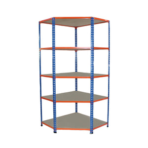 1x SX340 Industrial Corner Shelving - 1980mm High - 340kg - Chipboard - Blue & Orange