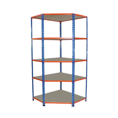 1x SX340 Industrial Corner Shelving - 1980mm High - 340kg - Chipboard - Blue & Orange