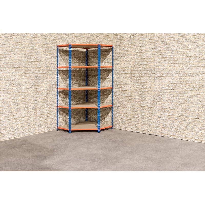 1x SX340 Industrial Corner Shelving - 1980mm High - 340kg - Chipboard - Blue & Orange
